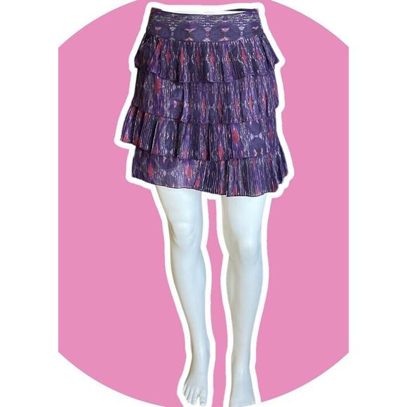 GAP WOMENS SILK Purple Ikat Flirty Printed Tiered Ruffle Mini Skirt Size 2 S - Picture 2 of 12